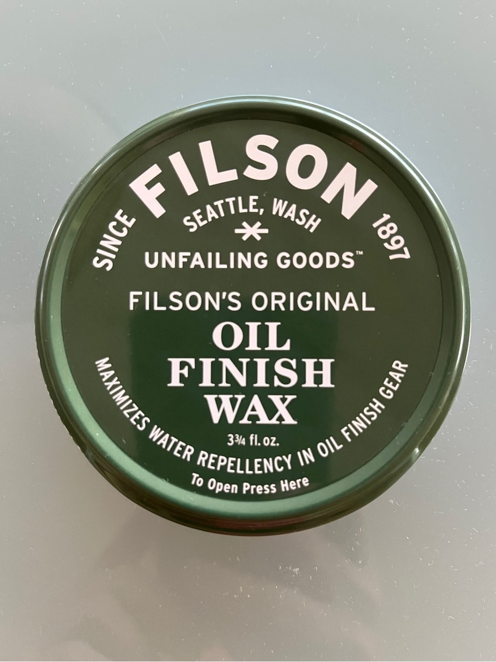 NWT Filson's Oil Finish Wax Tin No Color 3.75 oz Large Sz Maximizes Water Repel